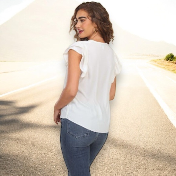 Fantastic Fawn Vanilla Smocked Flutter Sleeve V Neck Tee - Picture 6 of 14